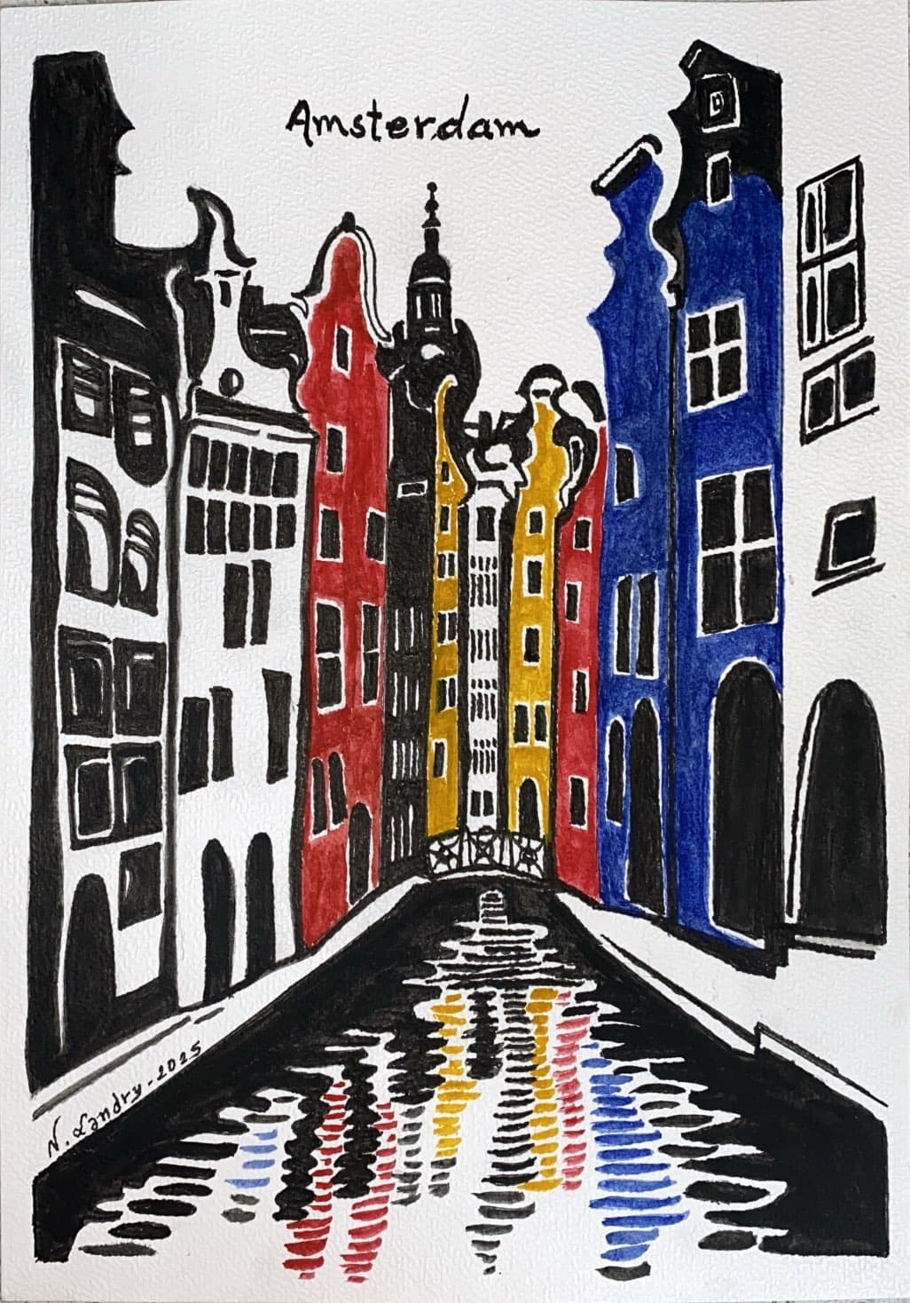 Amsterdam Canal in Primary Colors