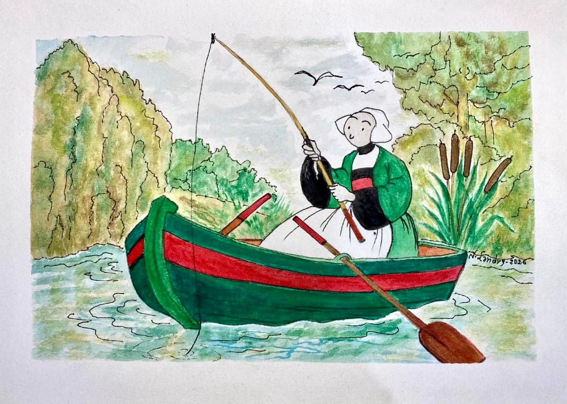 Bécassine Fishing from a Green Boat