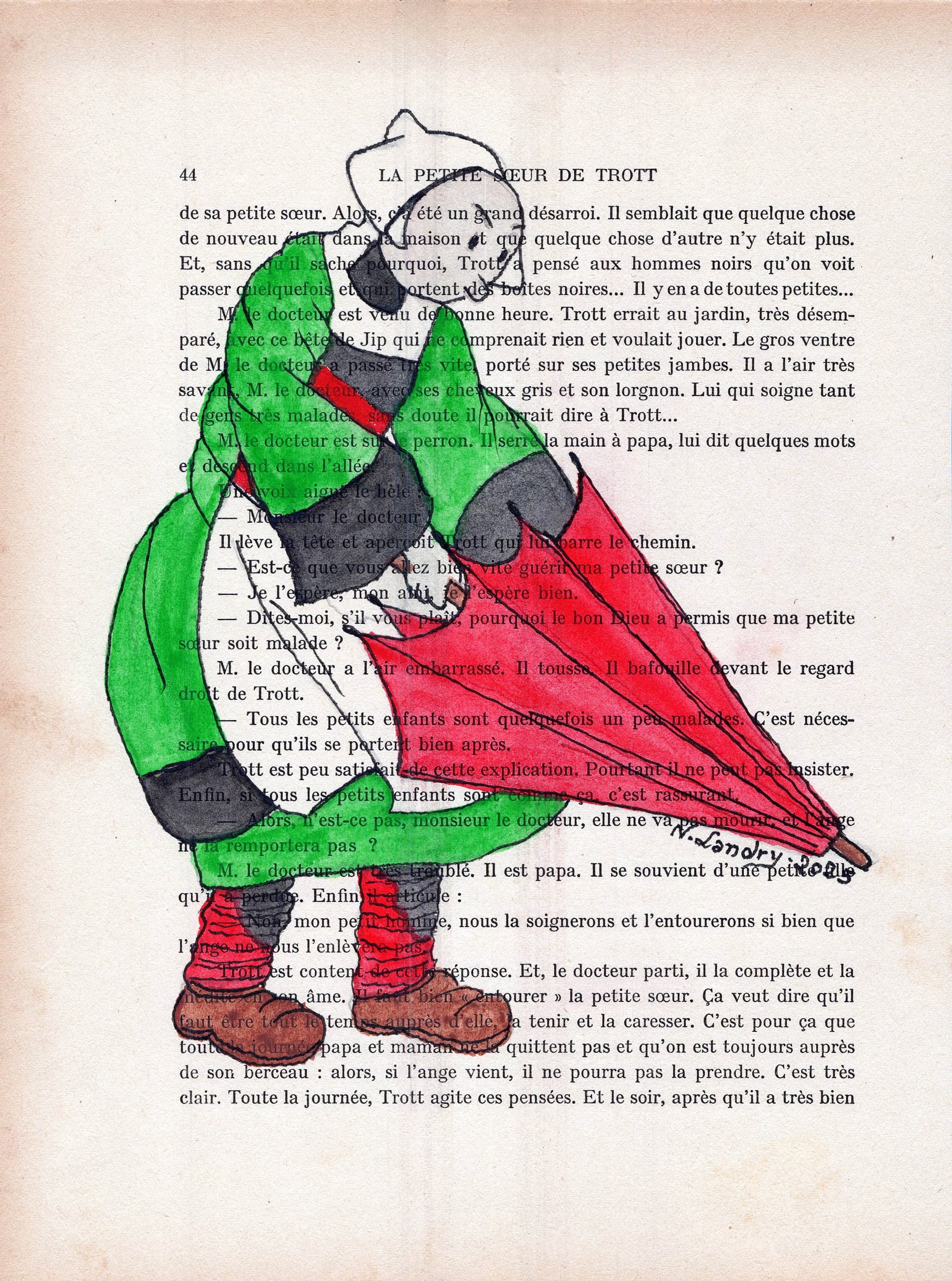 Character with Umbrella on Book Page