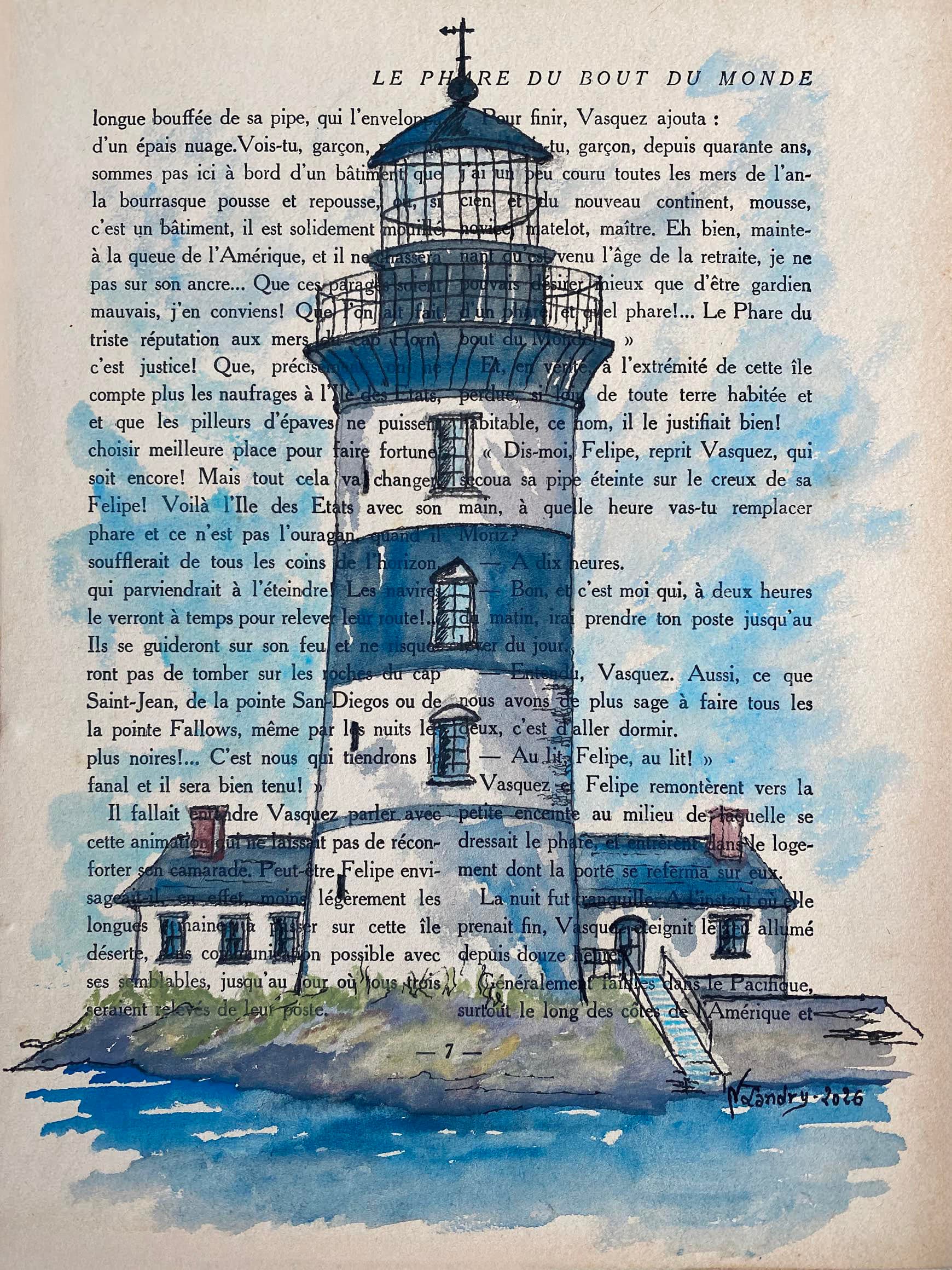 Blue Lighthouse on Book Page
