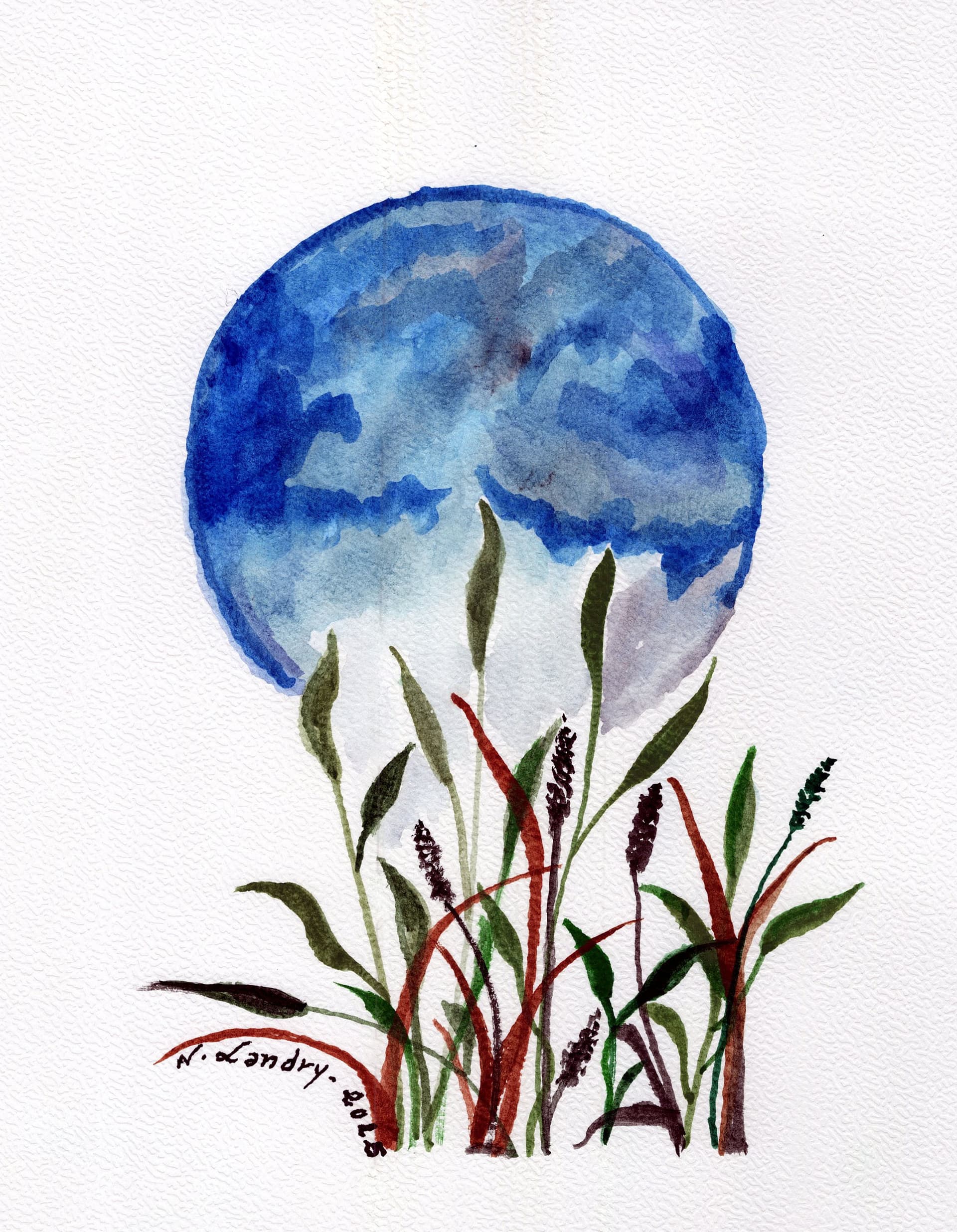 Blue Moon with Wild Grass Silhouette