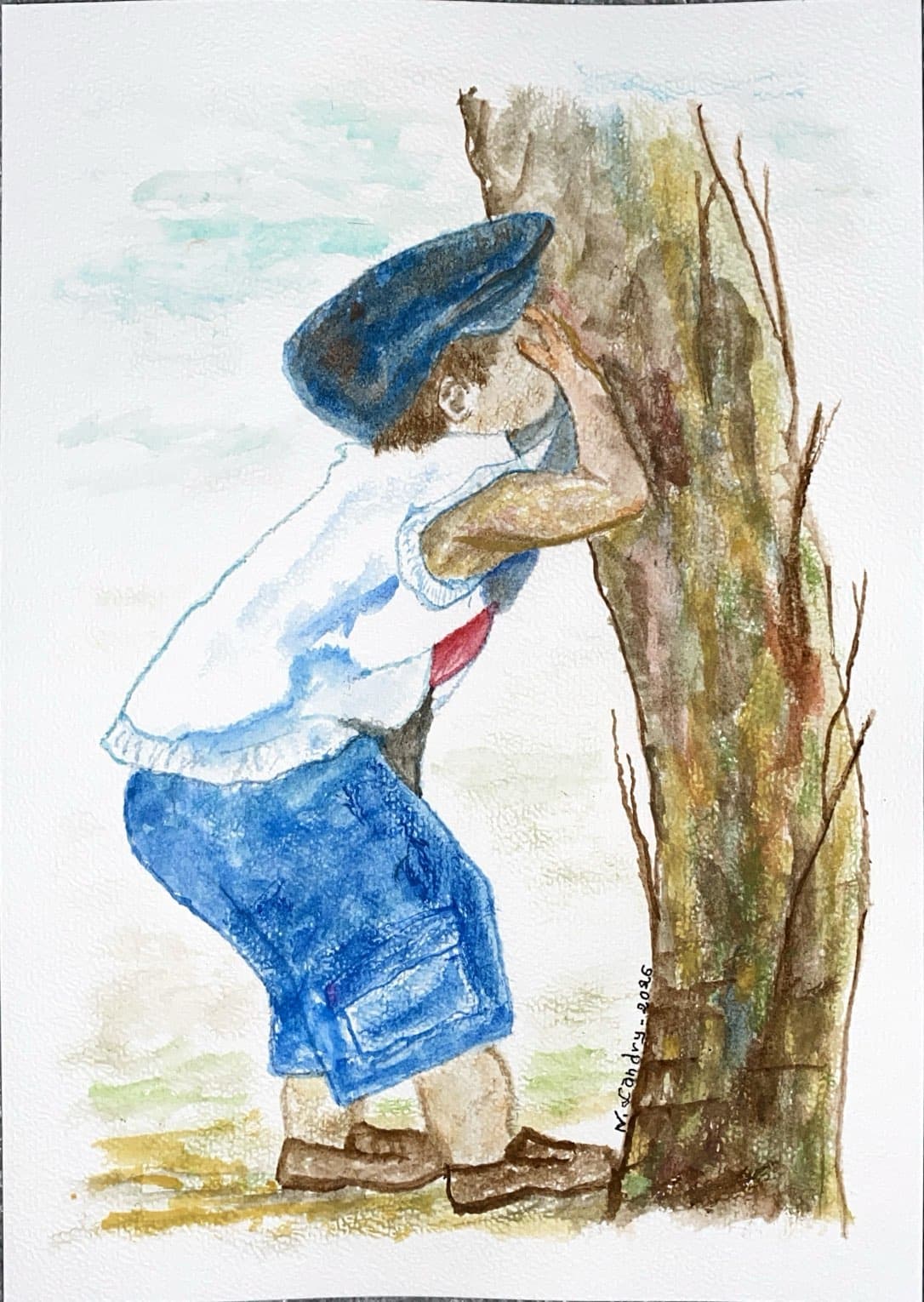 Child Leaning against a Tree