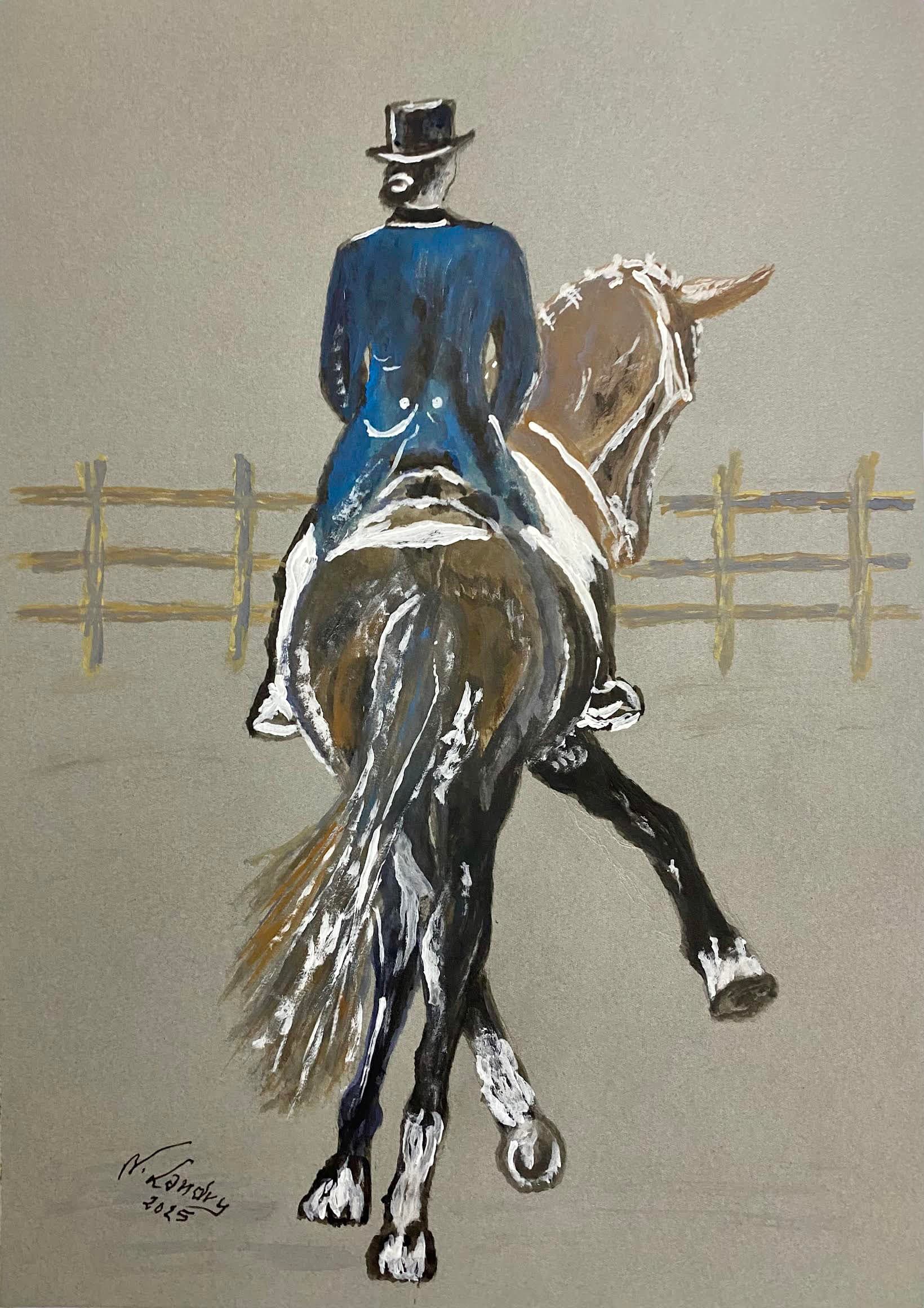 Cavalier en Manteau Bleu sur Cheval