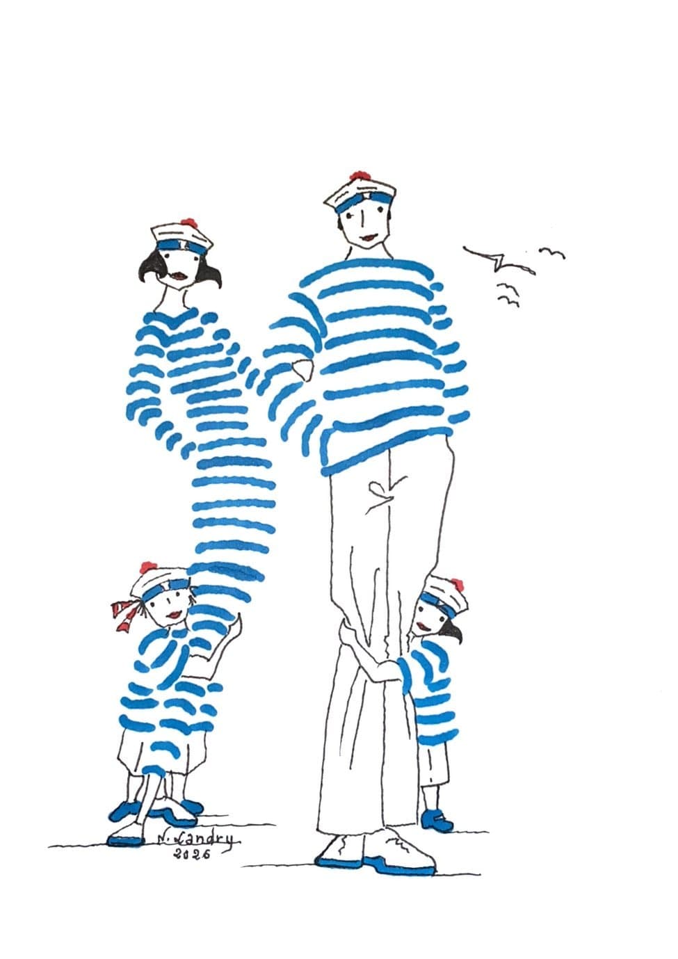 Family in Blue Stripes