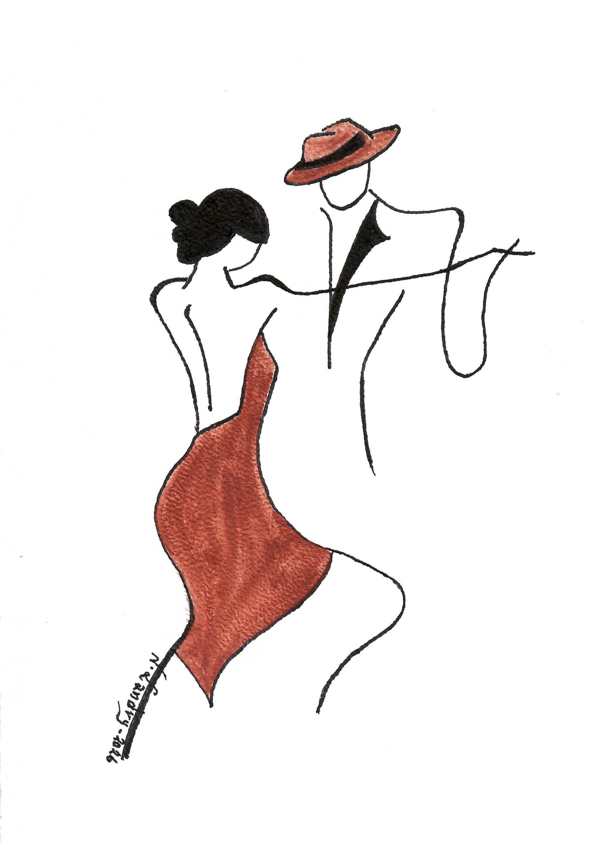 时尚素描:橙色连衣裙