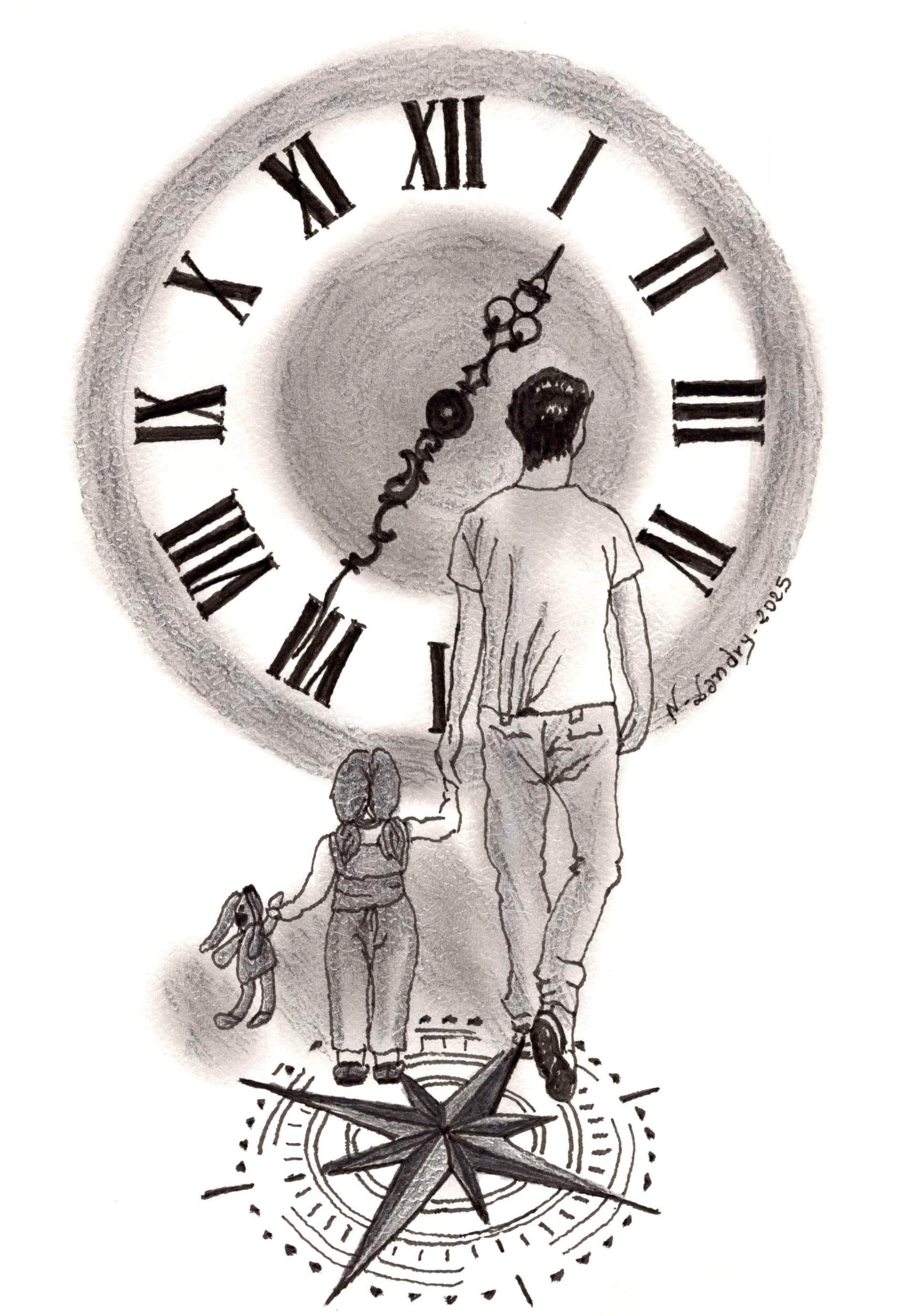 Father and Daughter with Clock and Compass