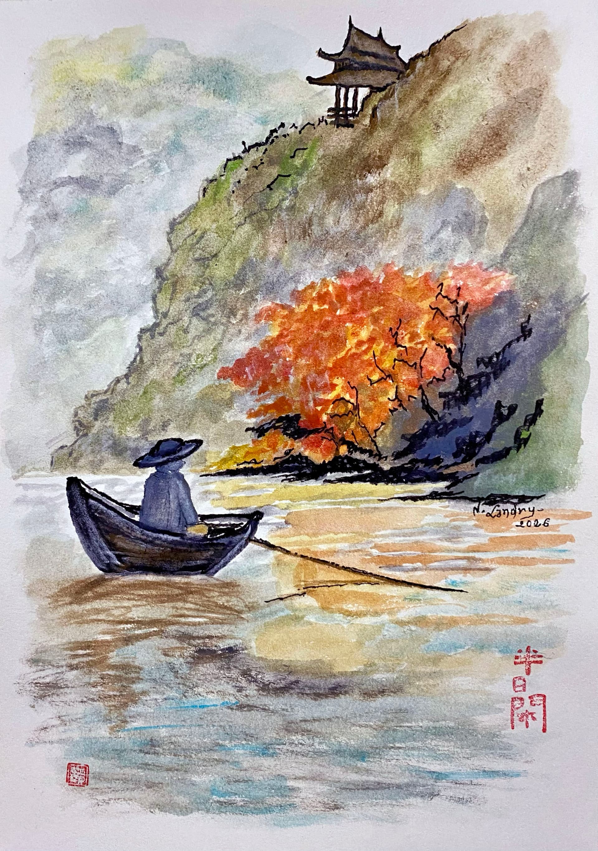 Fisherman by Autumn Cliffs