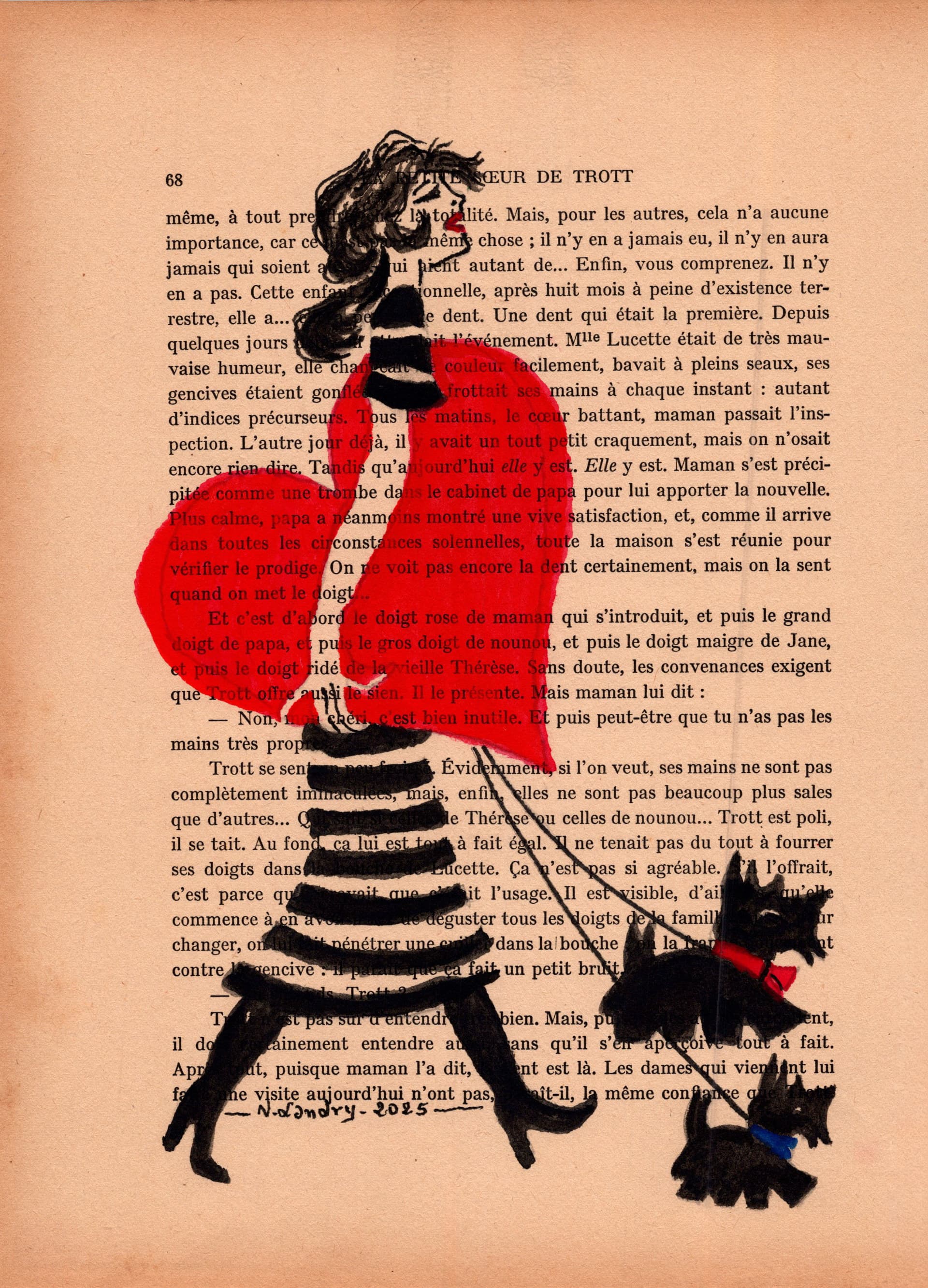 Girl with Pink Heart in Striped Dress on Book Page