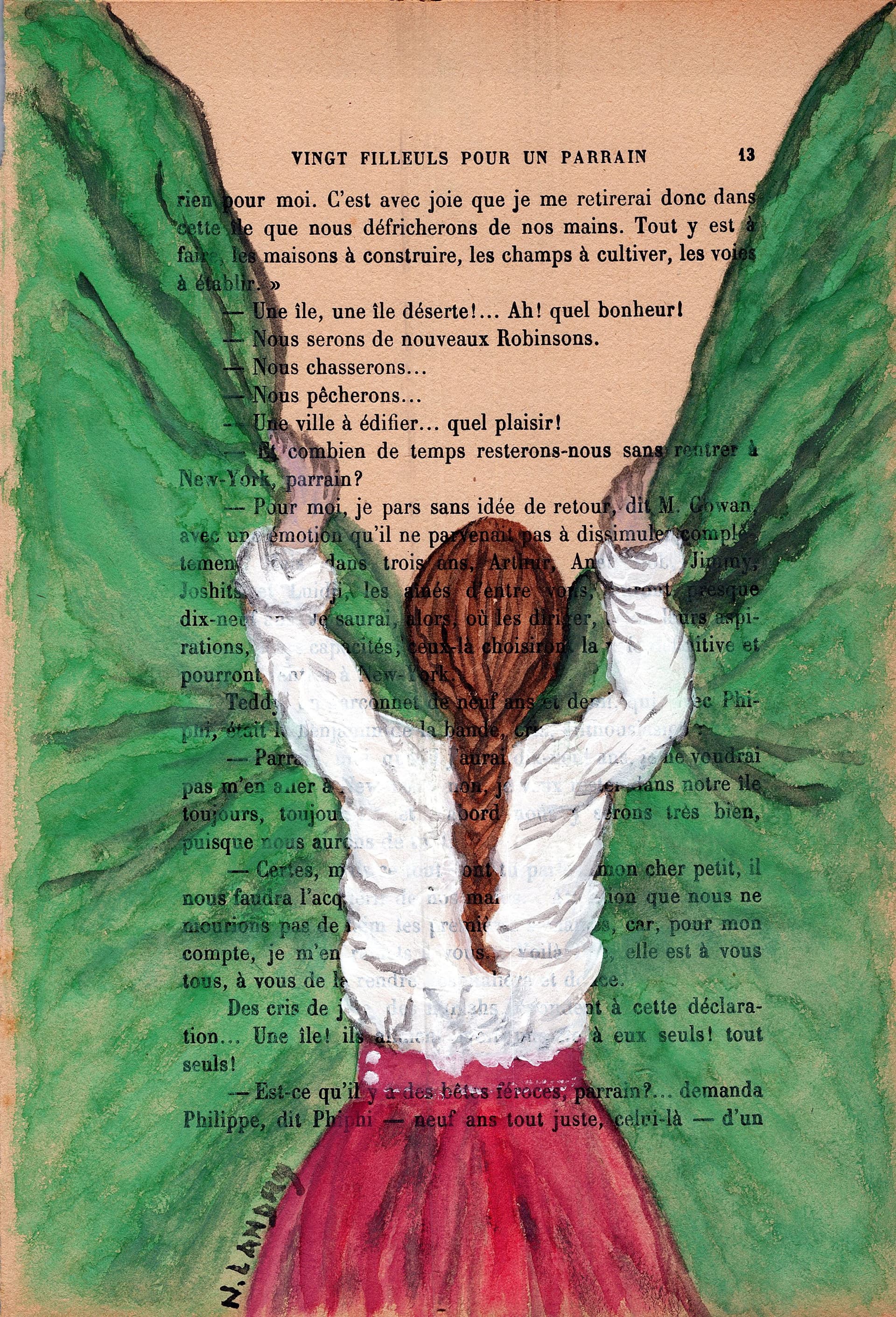 Girl with Red Braids on Book Page