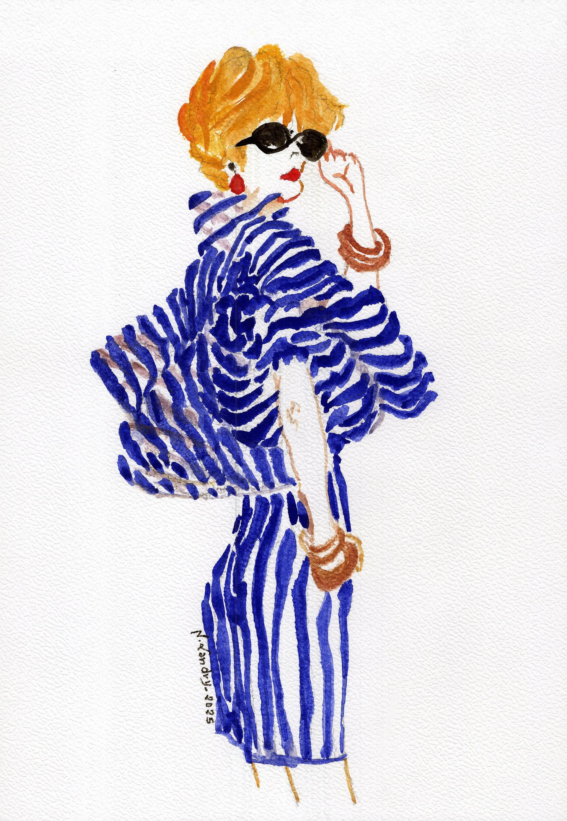 Girl in Blue and White Stripes