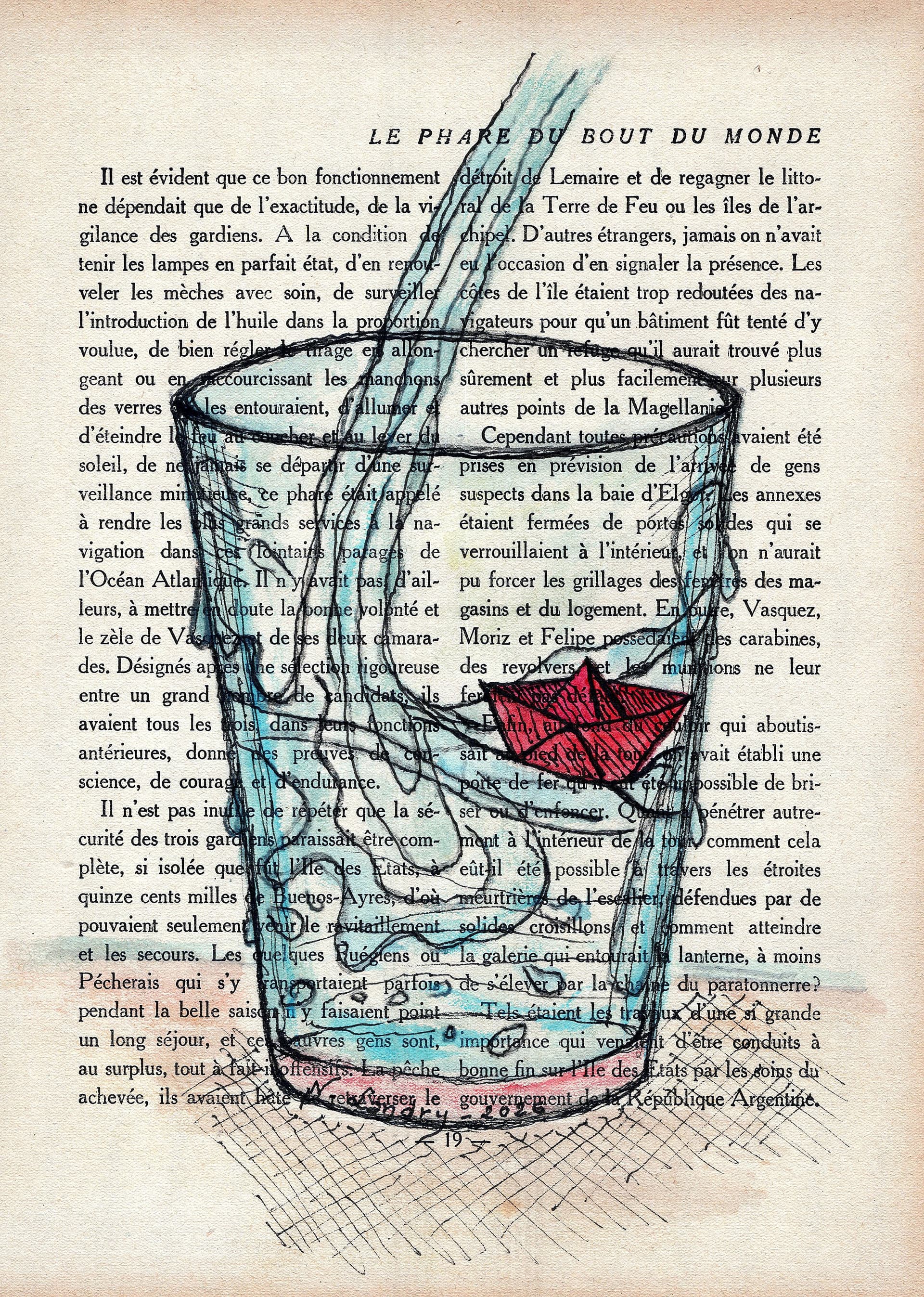 Glass with Boat on Book Page