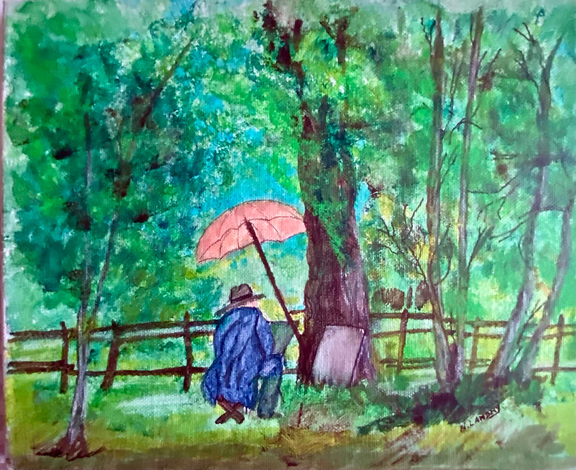 Artist Painting in Forest