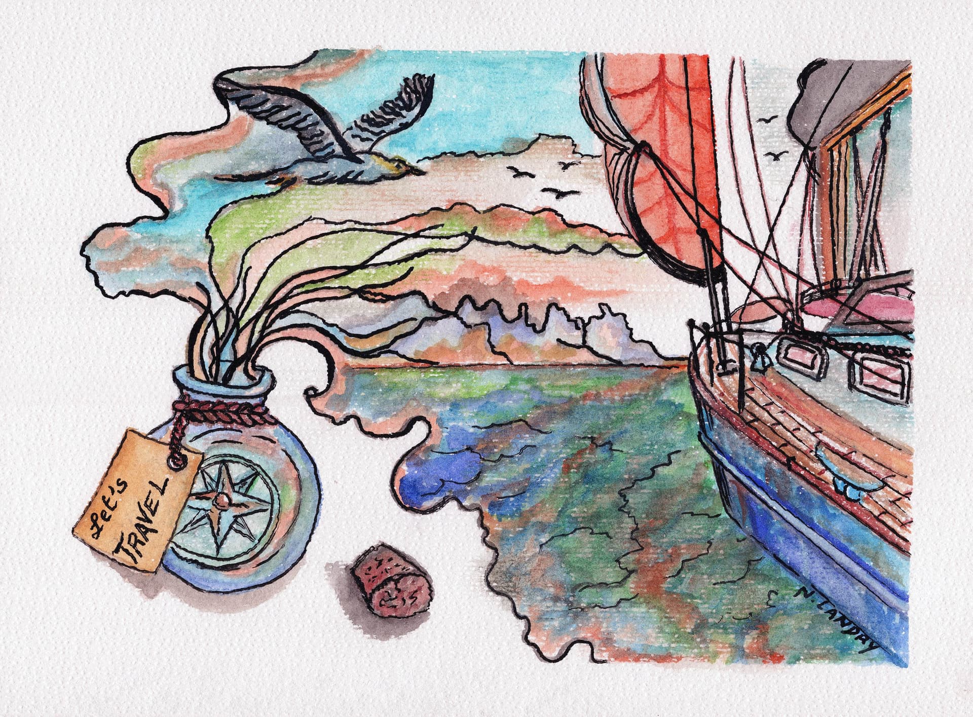 Message in Bottle with Boat