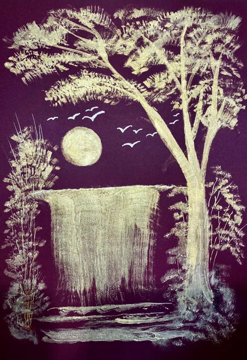 Moonlit Tree in Purple Night