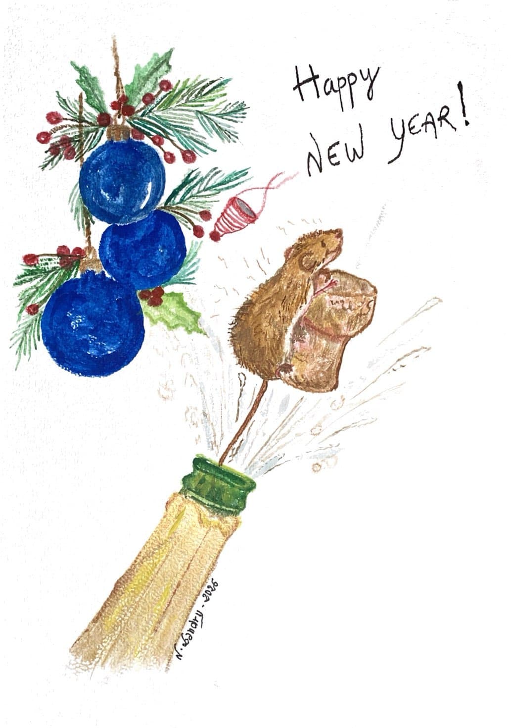Mouse Riding a New Year Cork