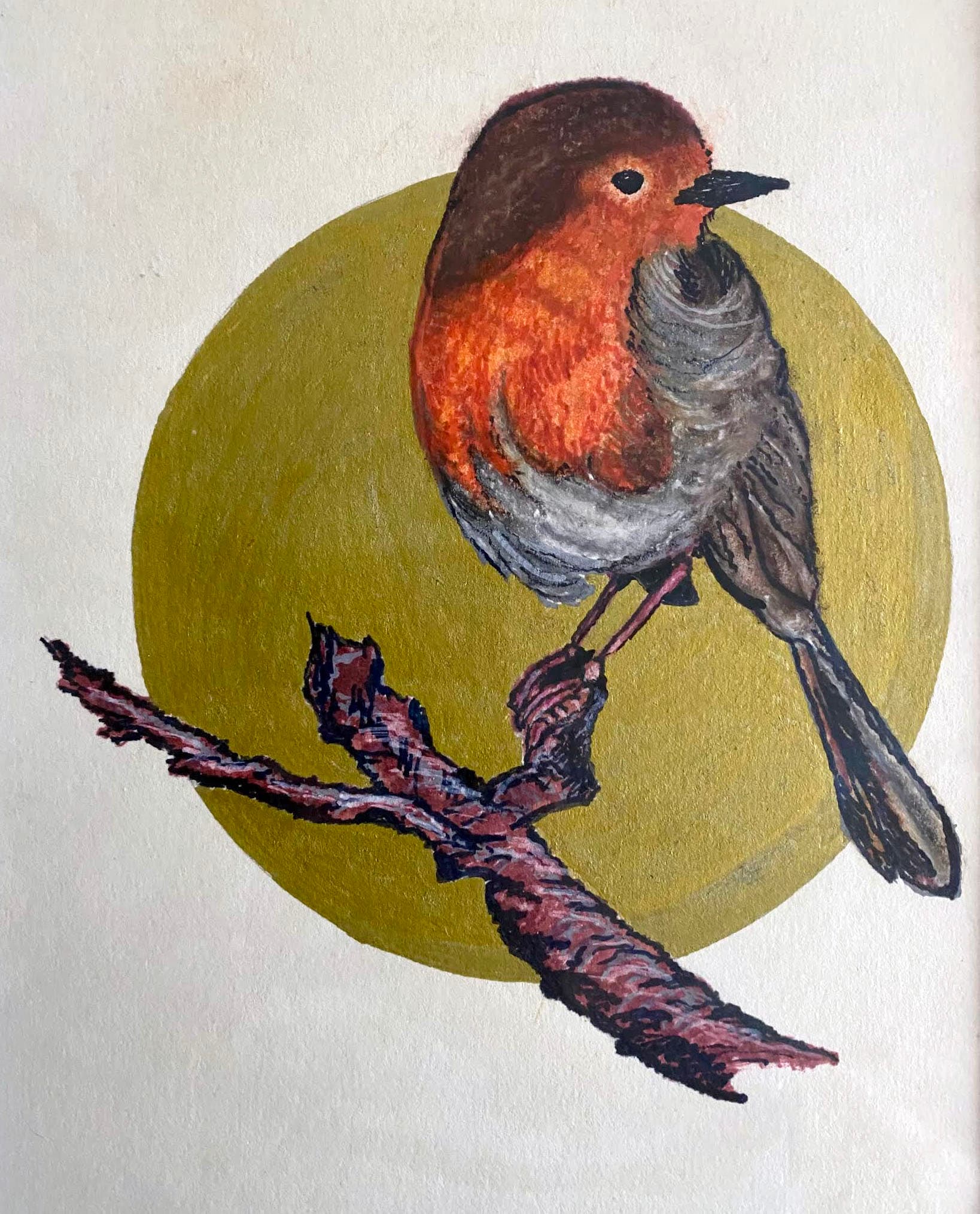 Rougegorge sur Branche avec Lune Dorée