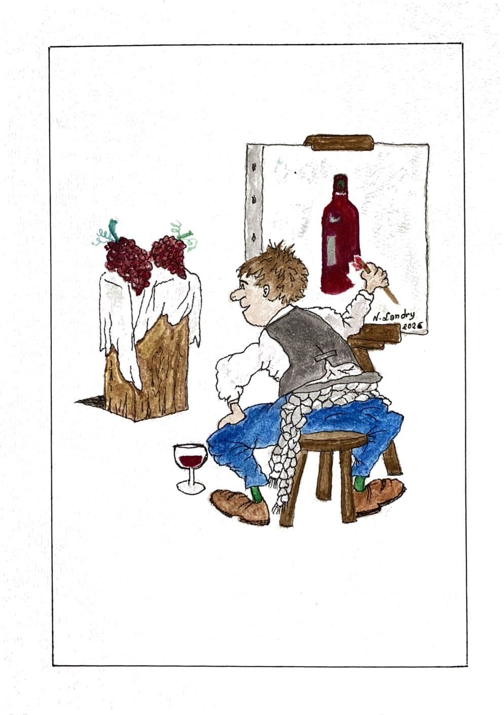 Painter Turning Grapes into Wine