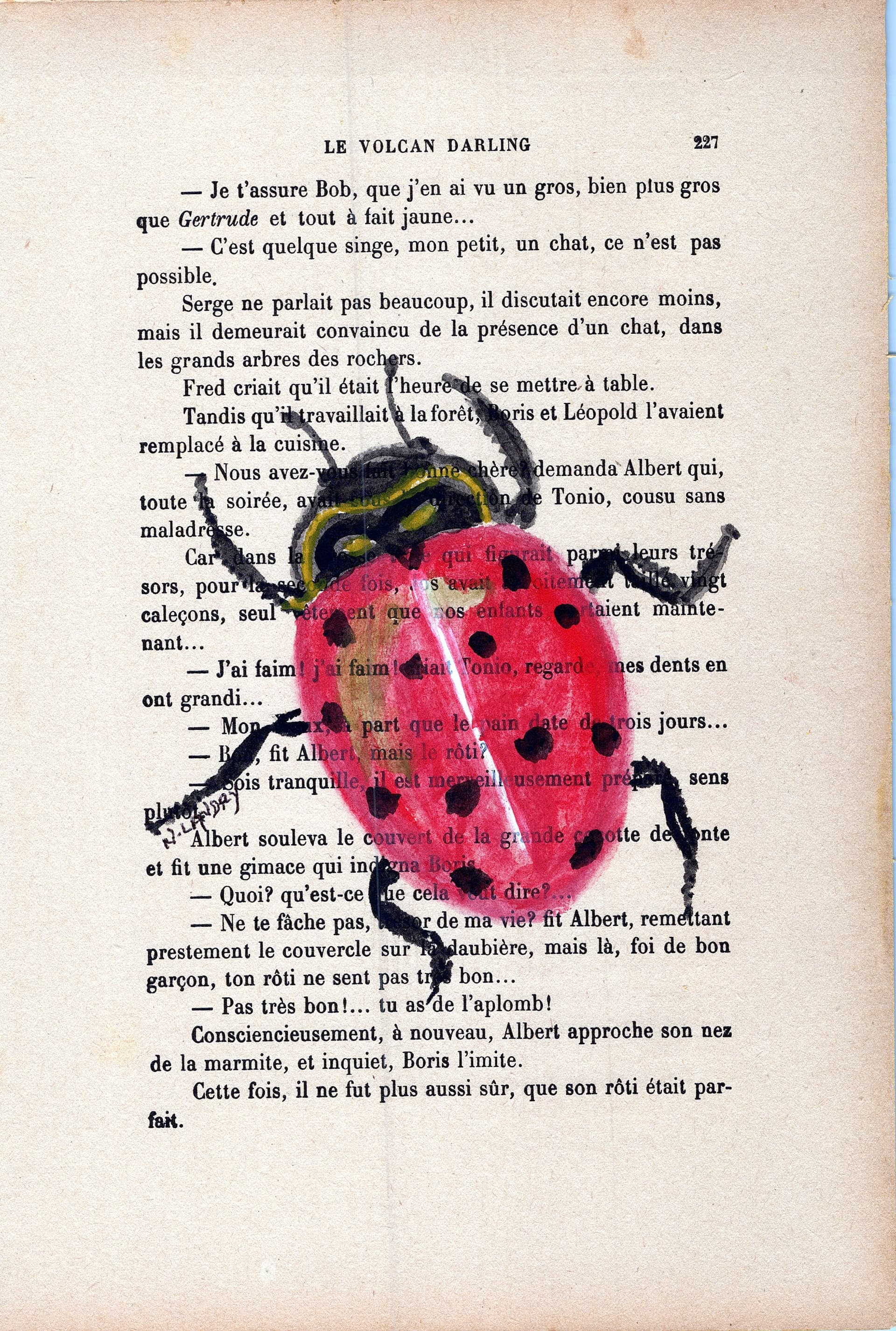 Pink Ladybug on Vintage Page