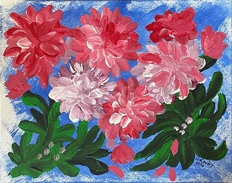 Pink Red Flowers with Blue Background