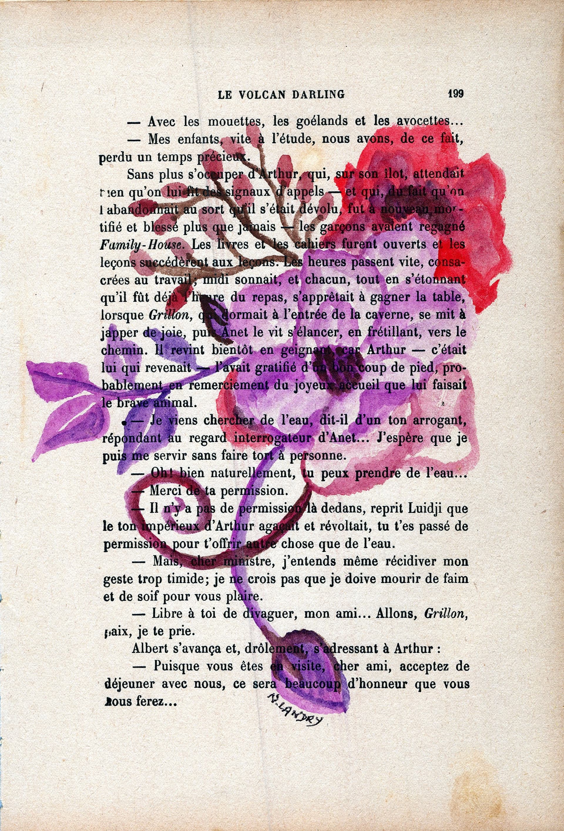 Purple Wildflowers with Butterfly on Book Page