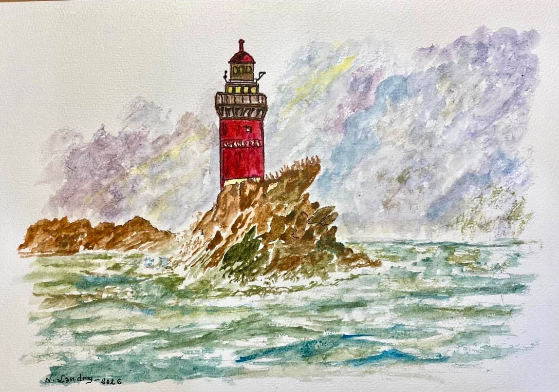 Red Lighthouse above the Stormy Sea