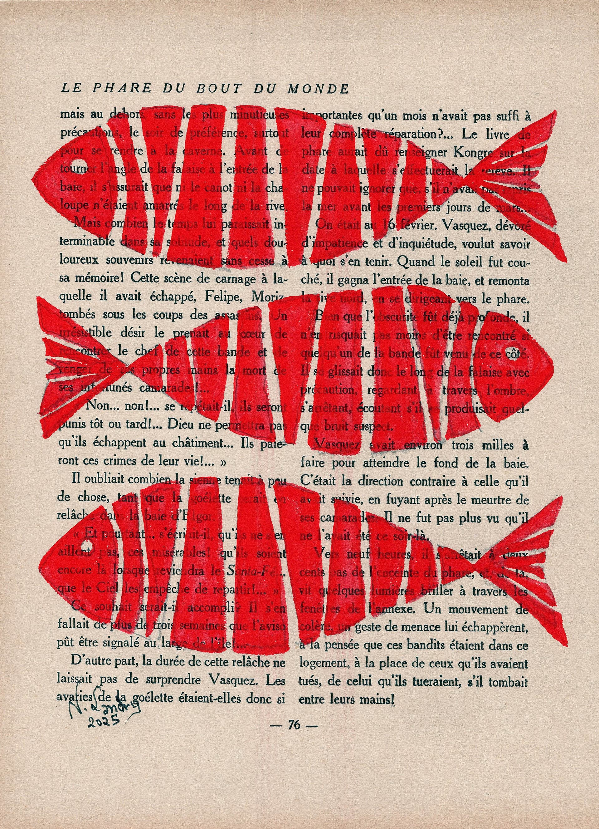 Three Striped Fish on Book Page