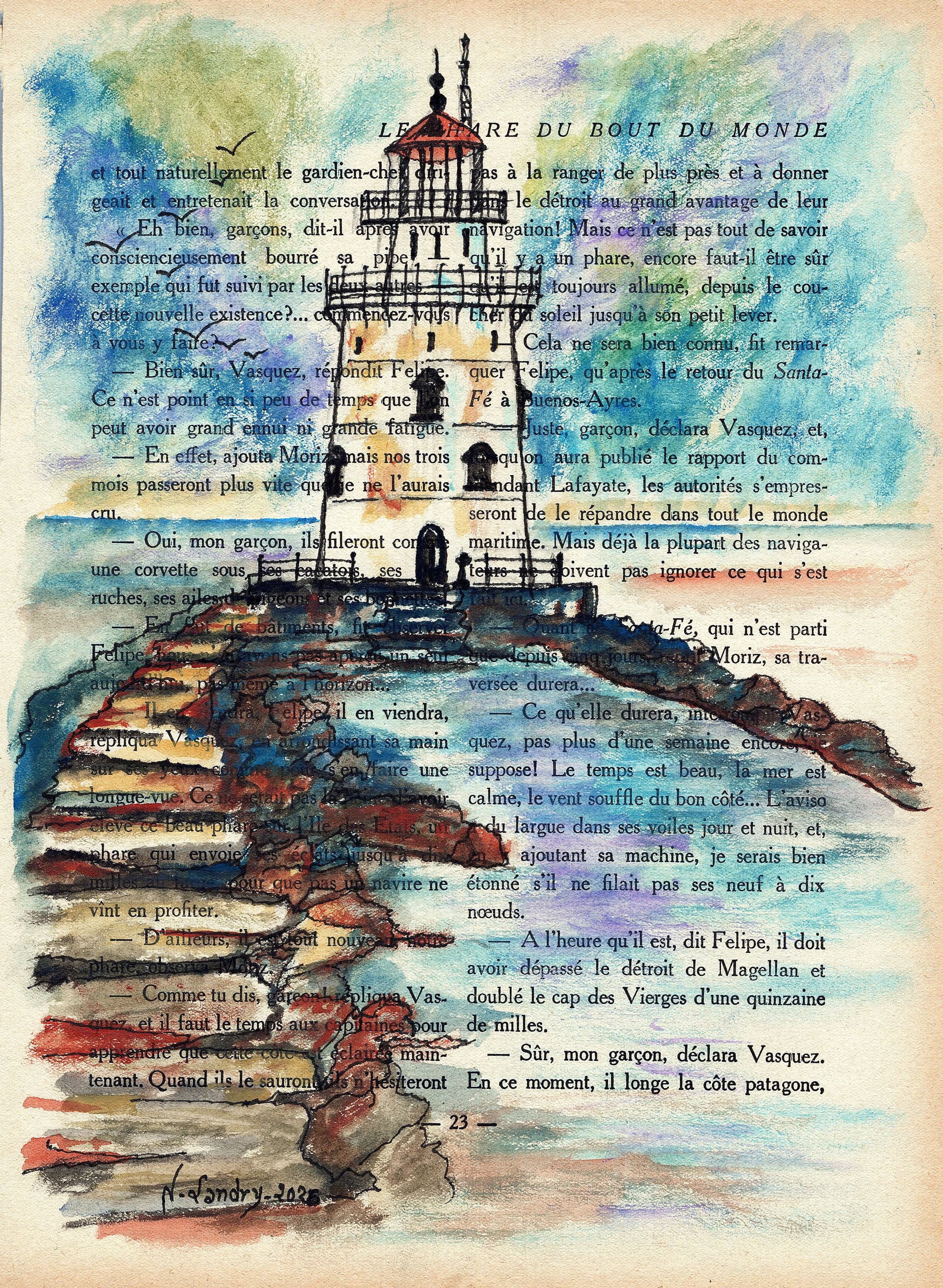 Striped Lighthouse on Island with Book