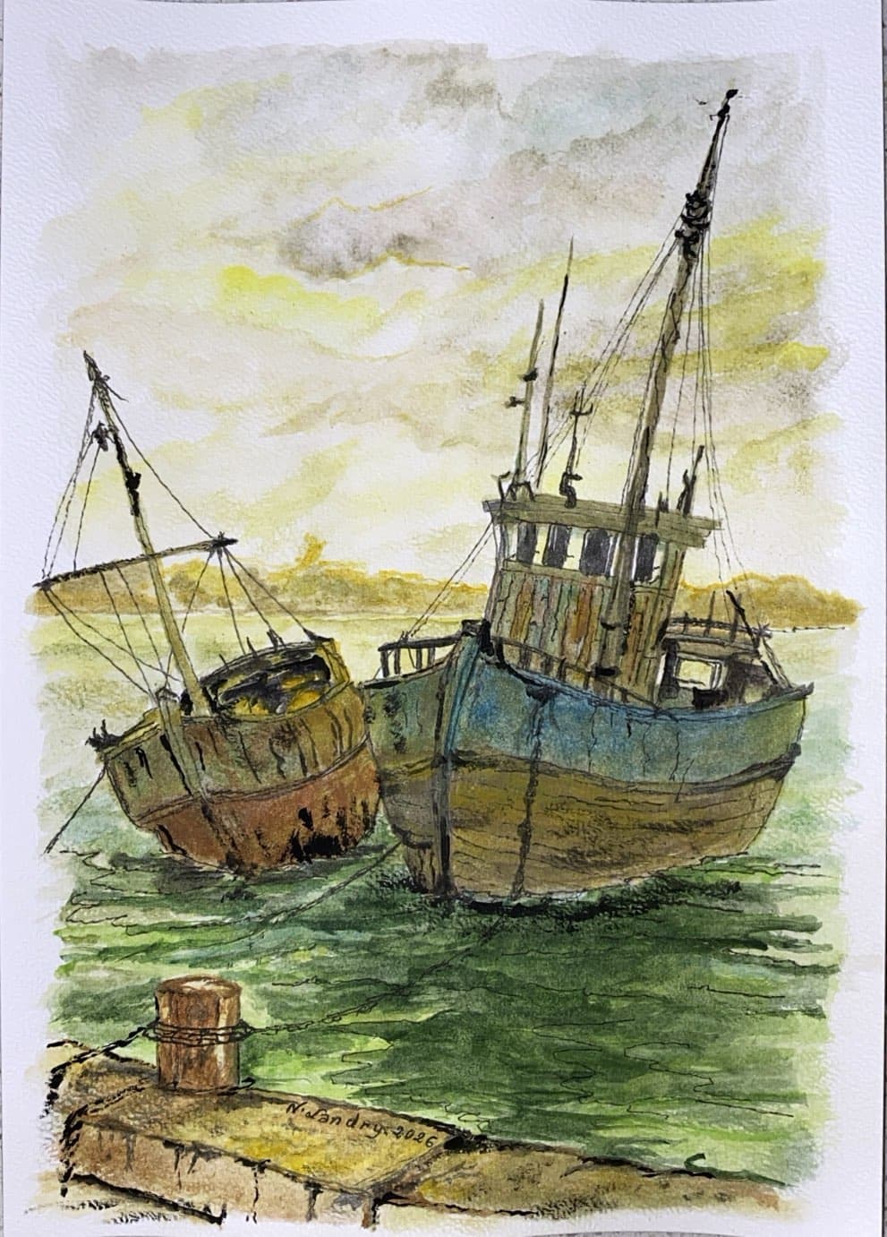 Two Boats in Green Harbor Water