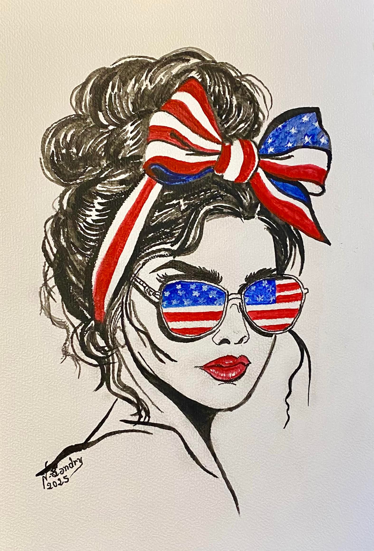 Woman with American Flag and Sunglasses