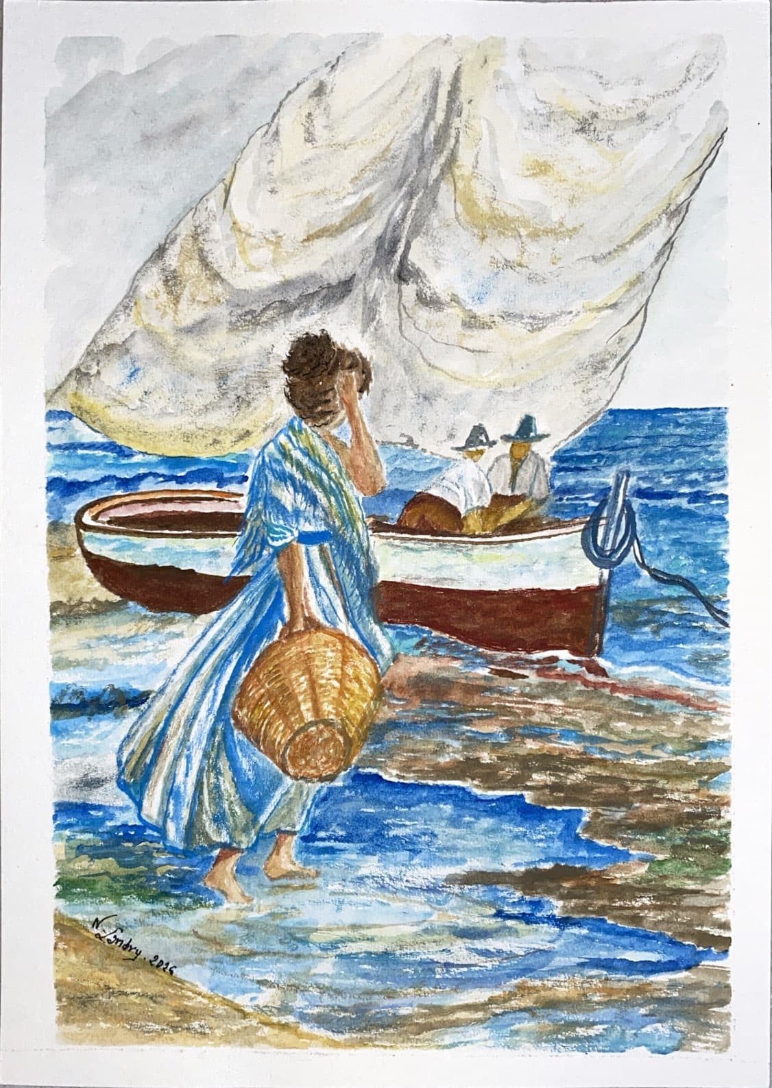 Woman beside a White Sail