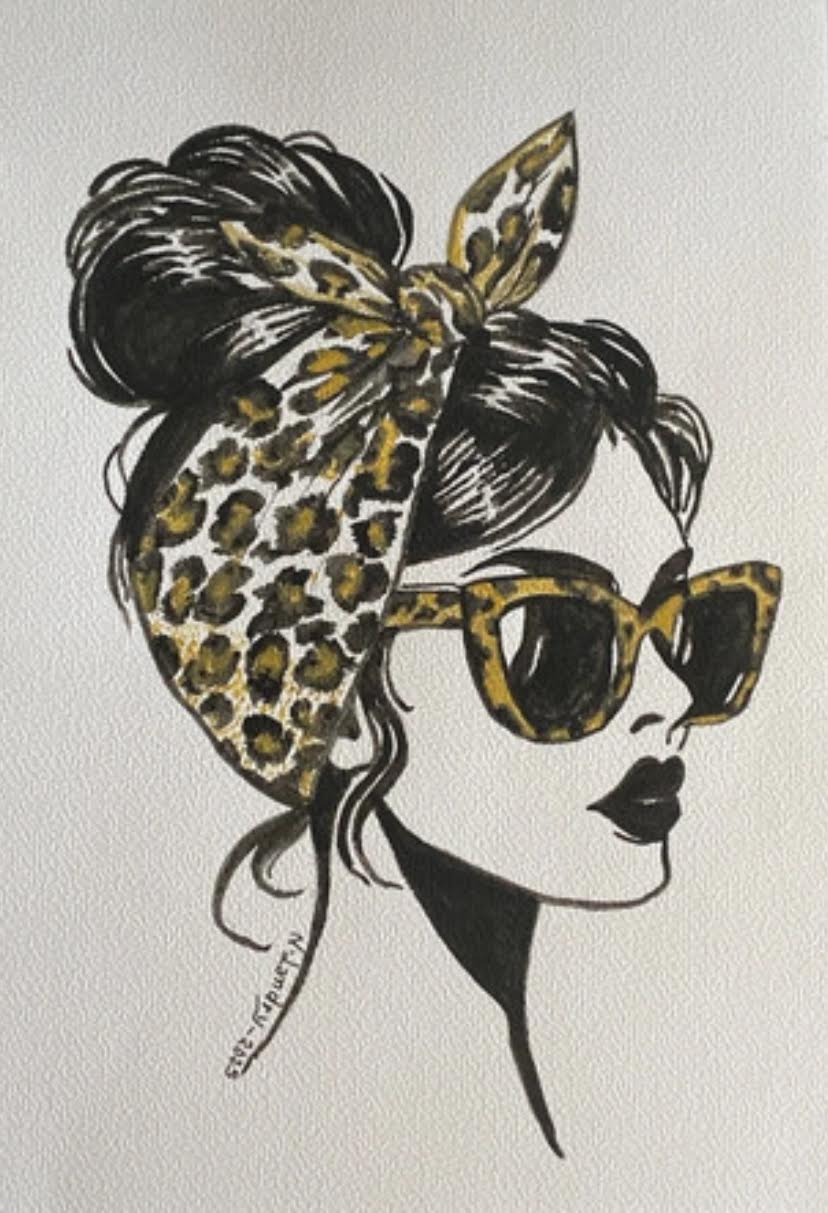 Woman with Leopard Headband and Sunglasses