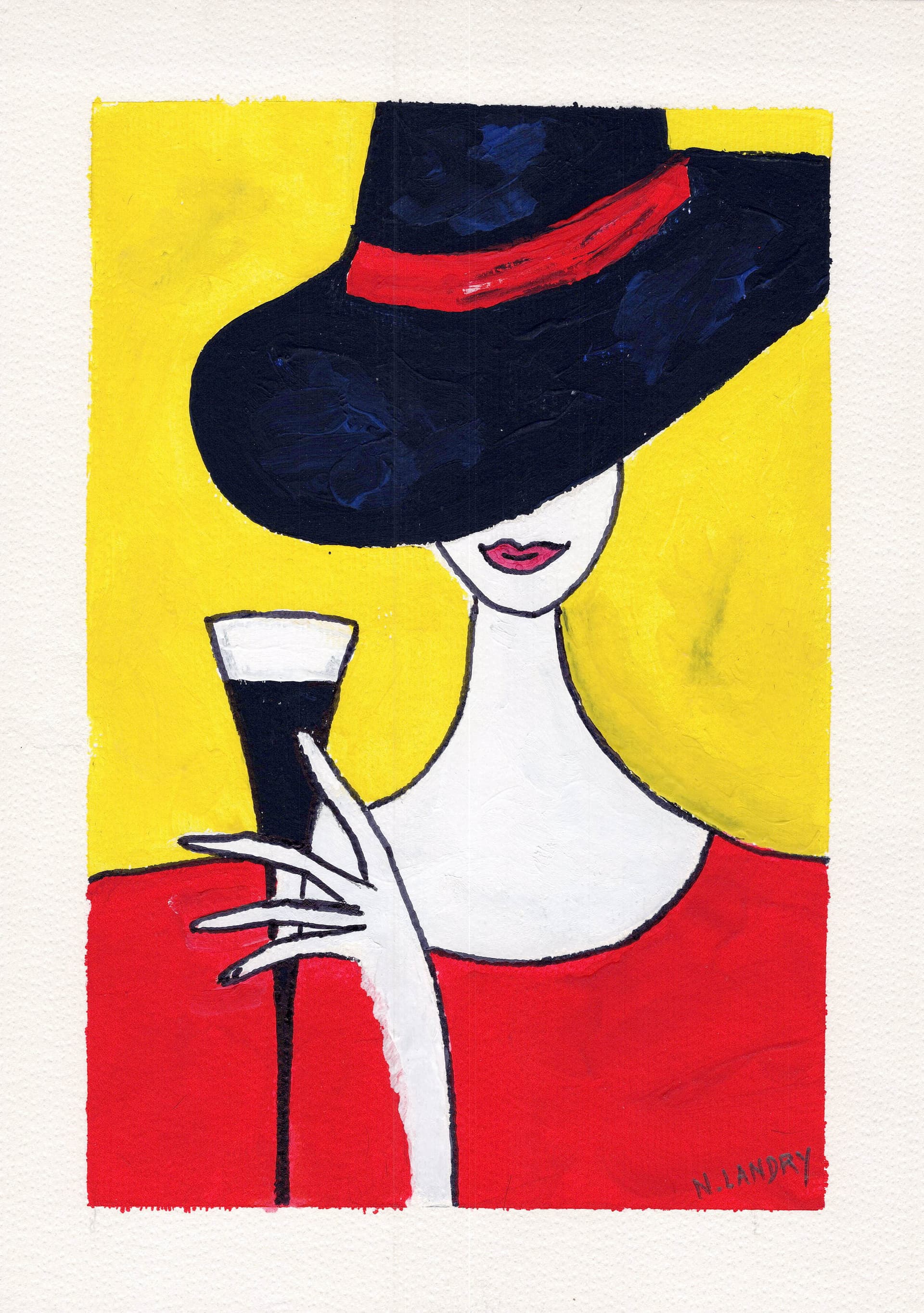 Woman with Black Hat and Glass