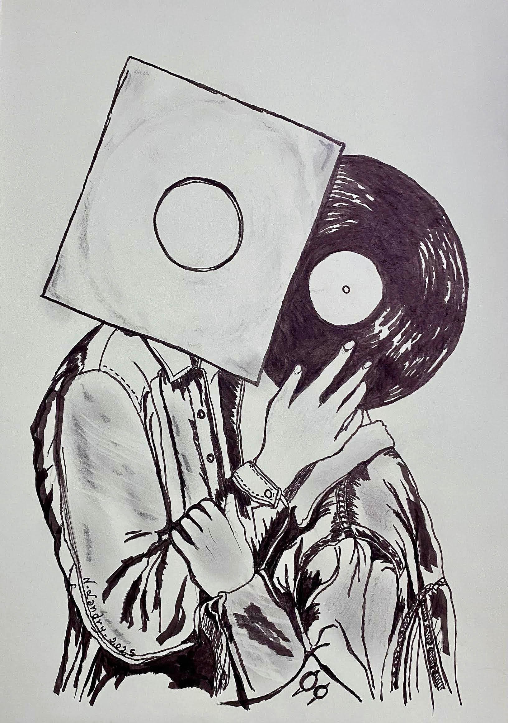 Couple with Vinyl Record Heads