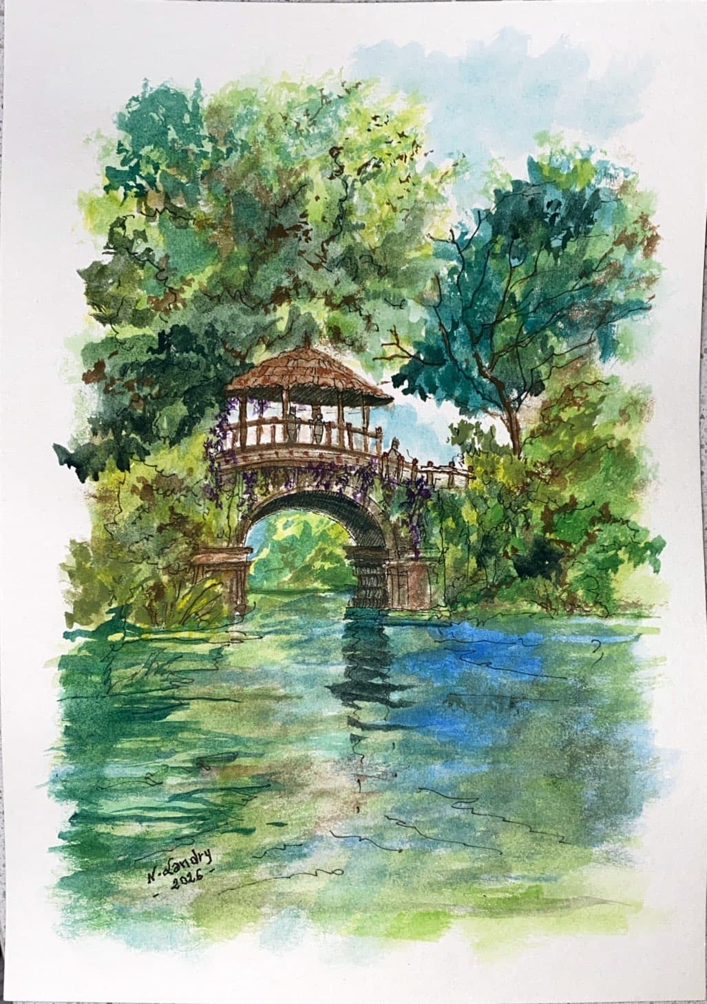 Pavilion on a Woodland Bridge